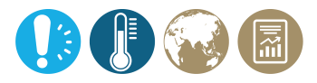 Four icons - transition risk, climate risk, globe, market intelligence