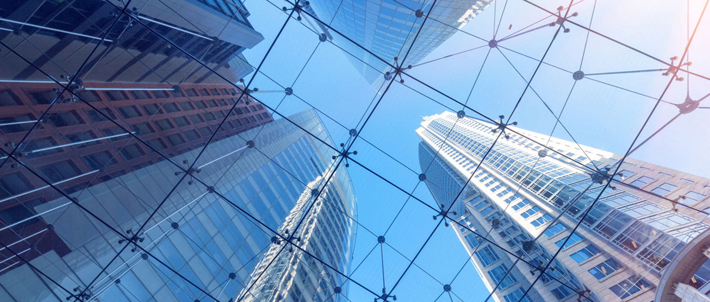 Looking up at buildings